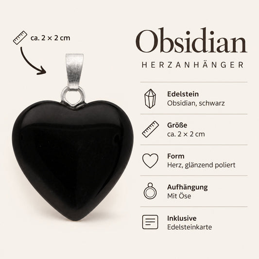 Steckbrief Obsidian-Herzanhänger 2 × 2 cm
