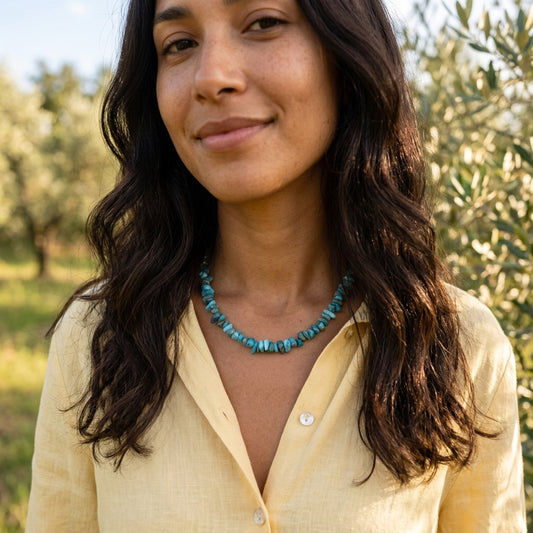 Apatit Splitterkette | 45cm mit Verschluss — Tragebild