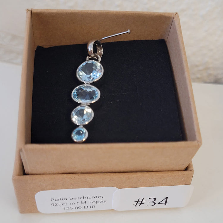 #34 Platin beschichtet 925er mit blauem Topas Kettenanhänger | Instagram Live