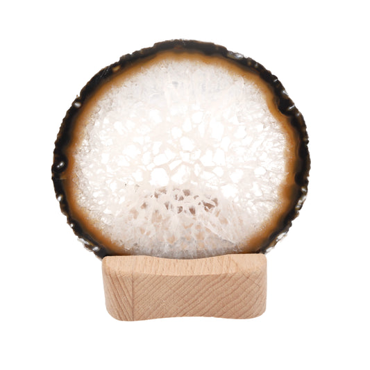 Soporte de madera para vela de té (disco de ágata)