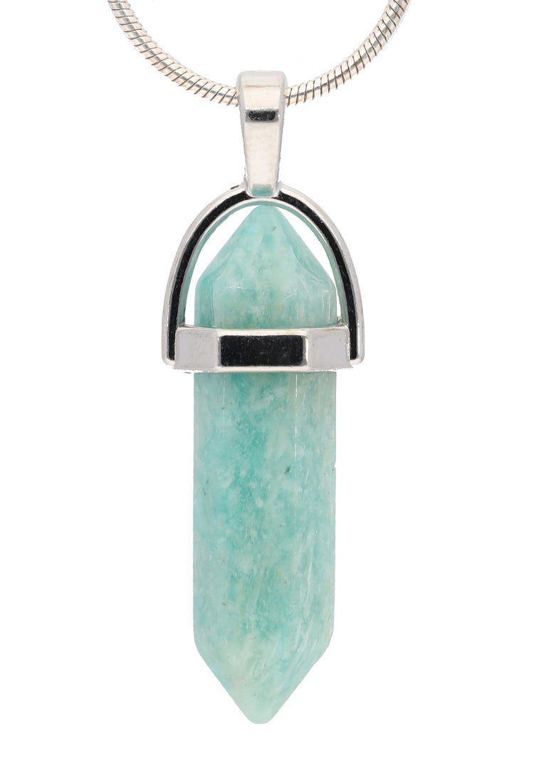 Amazonit | Doppelspitze, gefasst | silberfarbene Öse