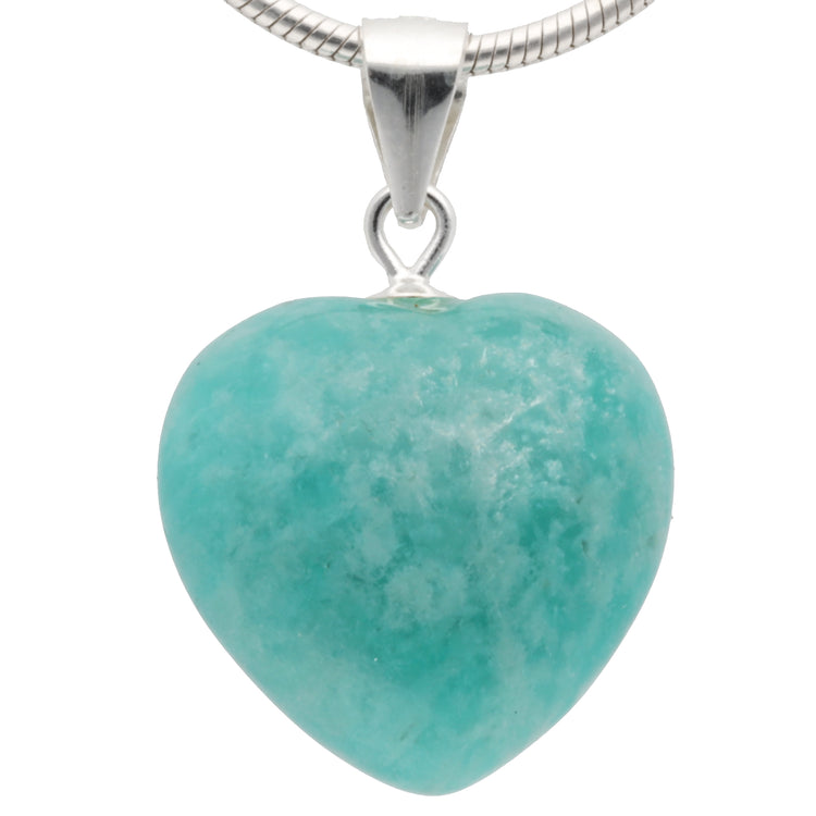 Amazonit Herzanhänger | 925er Silberöse | Größe S