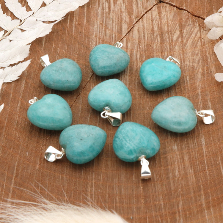 Amazonit Herzanhänger | 925er Silberöse | Größe S