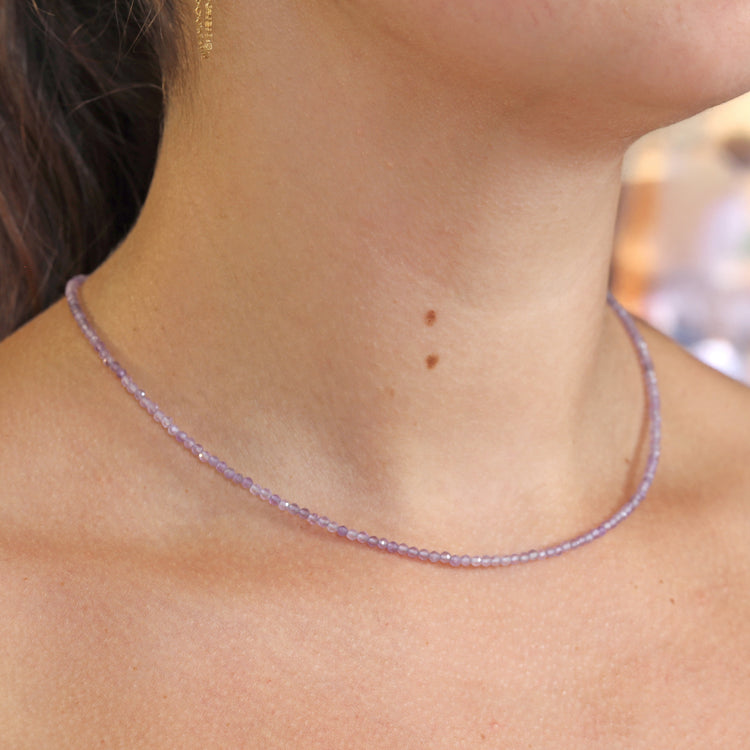 Amethyst 2 mm Perlenkette facettiert | 45 cm + Silberverschluss