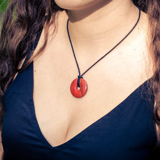 Red Jasper Donut pendant | 30 mm Pendant + Cotton cord