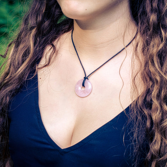 Rosenquarz Donut | 30 mm Anhänger + Baumwollband