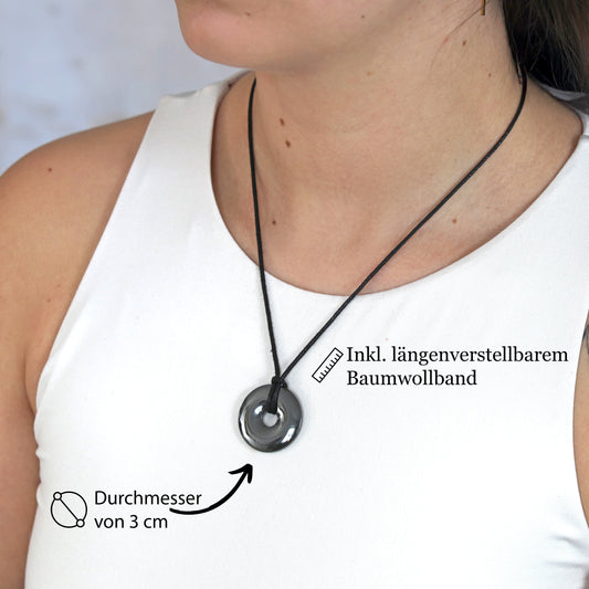Hämatit Donut | 30 mm Anhänger + Baumwollband