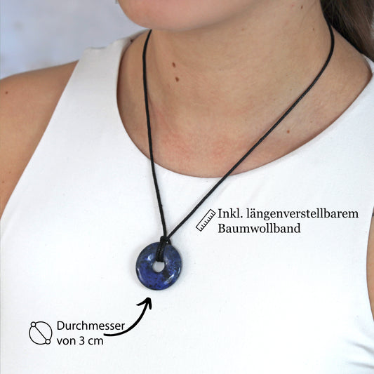 Dumortierite Donut Pendant | 30 mm Pendant + Cotton Cord