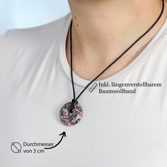 Rhodonit Donut | 30 mm Anhänger + Baumwollband