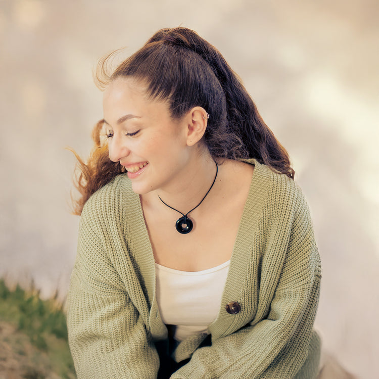 Turmalin, schwarz (Schörl) Donut | 30 mm Anhänger + Baumwollband