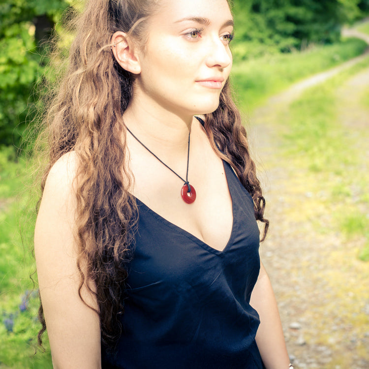 Carnelian Donut Pendant | 30 mm Pendant + Cotton Cord