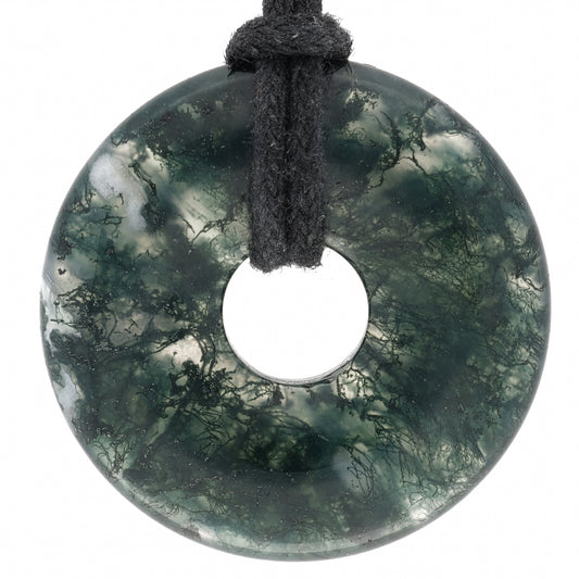 Ciondolo donut in Agata muschiata | Ciondolo da 30 mm + Cordino in cotone