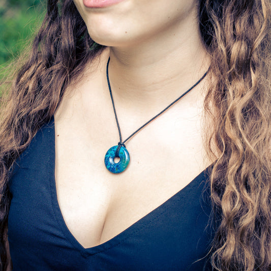 Chrysokoll Donut | 30 mm Anhänger + Baumwollband