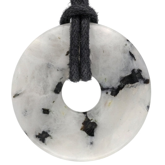 Rainbow Moonstone Donut Pendant | 30 mm Pendant + Cotton Cord