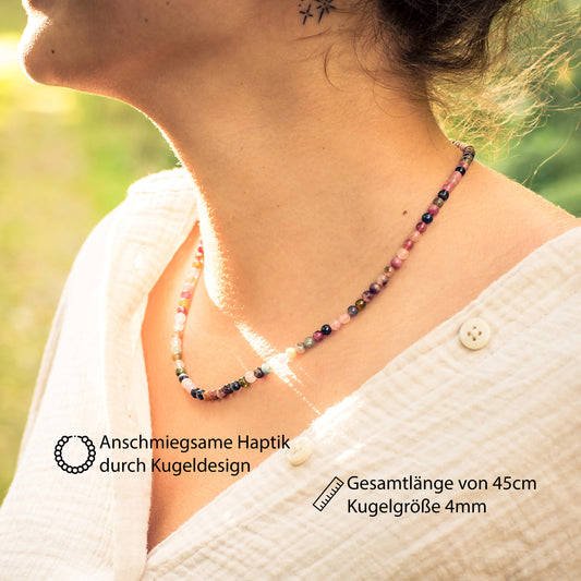 Bunter Turmalin Kugelkette | Ø 4mm mit 925er Silber Verschluss | 45cm