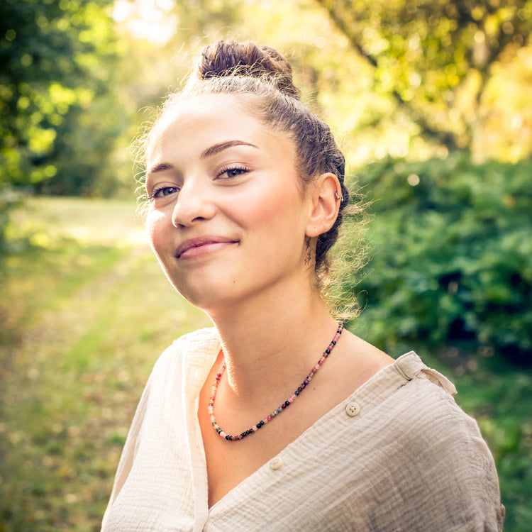 Bunter Turmalin Kugelkette | Ø 4mm mit 925er Silber Verschluss | 45cm