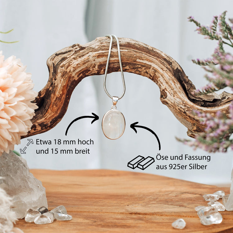Regenbogen Mondstein Anhänger (oval) in Silber gefasst