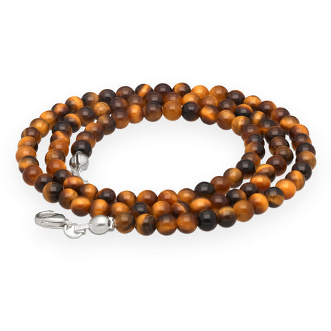 Collar de bolas de Ojo de tigre | Ø 4mm con cierre de plata 925 | 45cm