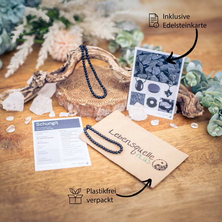 Schungit Kugelkette | Ø 4mm mit 925er Silber Verschluss | 45cm