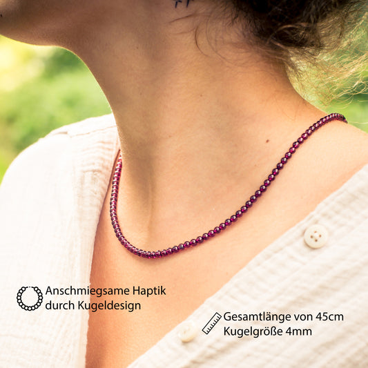 Granat Kugelkette | Ø 4mm mit Silber Verschluss | 45cm