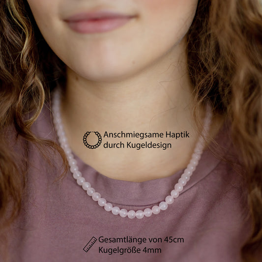 Rosenquarz Kugelkette | Ø 4mm mit 925er Silber Verschluss | 45cm