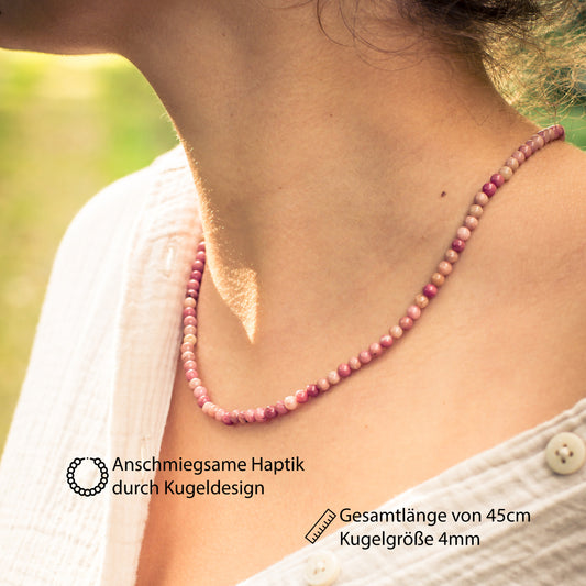 Rhodonit Kugelkette | Ø 4mm mit 925er Silber Verschluss | 45cm