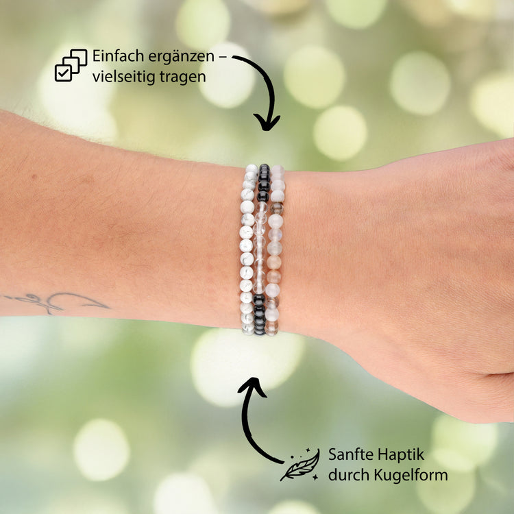 Bergkristall+Turmalin/Schörl Mini-Kugelarmband | 4 mm