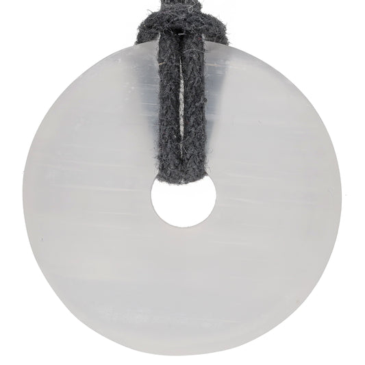Selenite Donut Pendant | 30 mm Pendant + Cotton Cord
