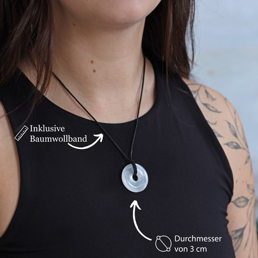 Selenite Donut Pendant | 30 mm Pendant + Cotton Cord