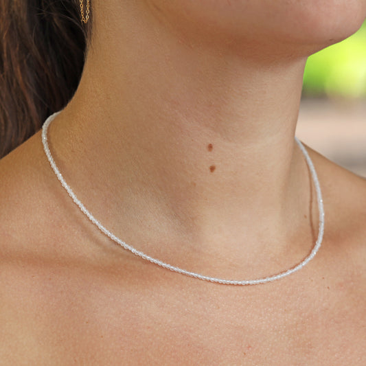 Bergkristall 2 mm Perlenkette facettiert | 45 cm + Silberverschluss