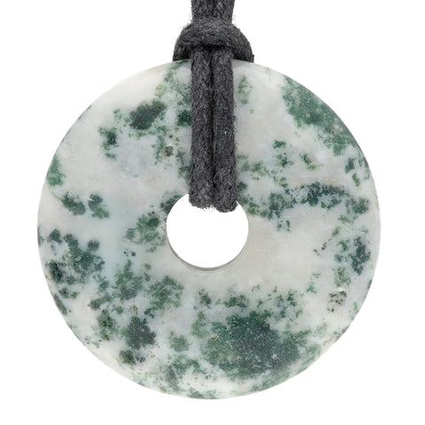 Donut en agate arborisée | Pendentif 30 mm + cordon en coton