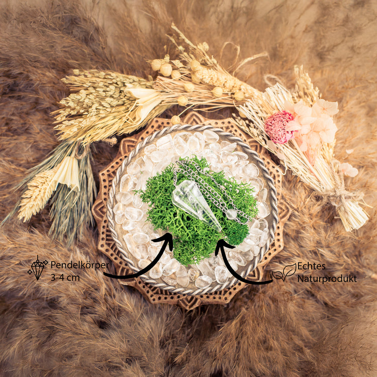 Bergkristall Pendel, facettiert + Haltekugel