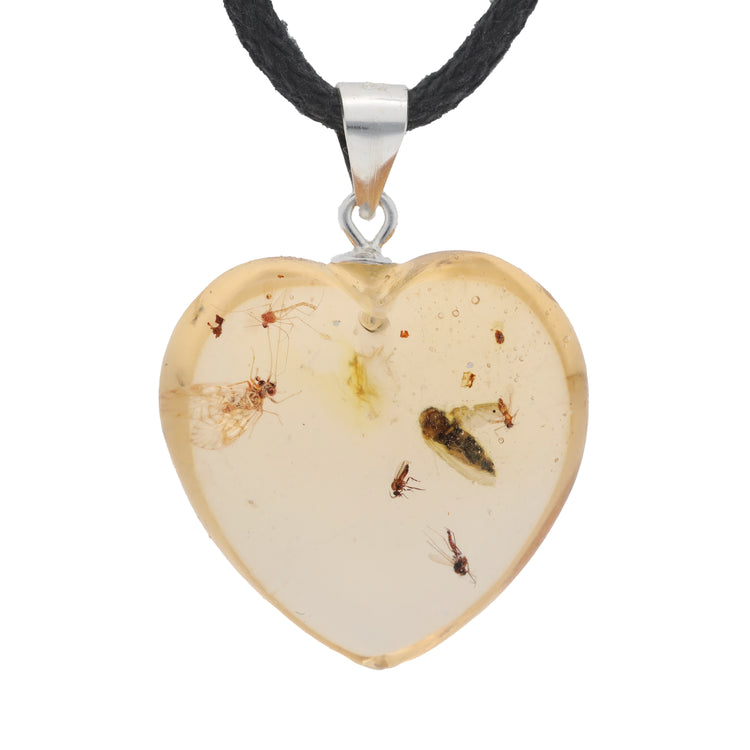 Bernstein Herzanhänger | 925er Silberöse | Unikat mit 6 Einschlüssen (2 große Insekten)