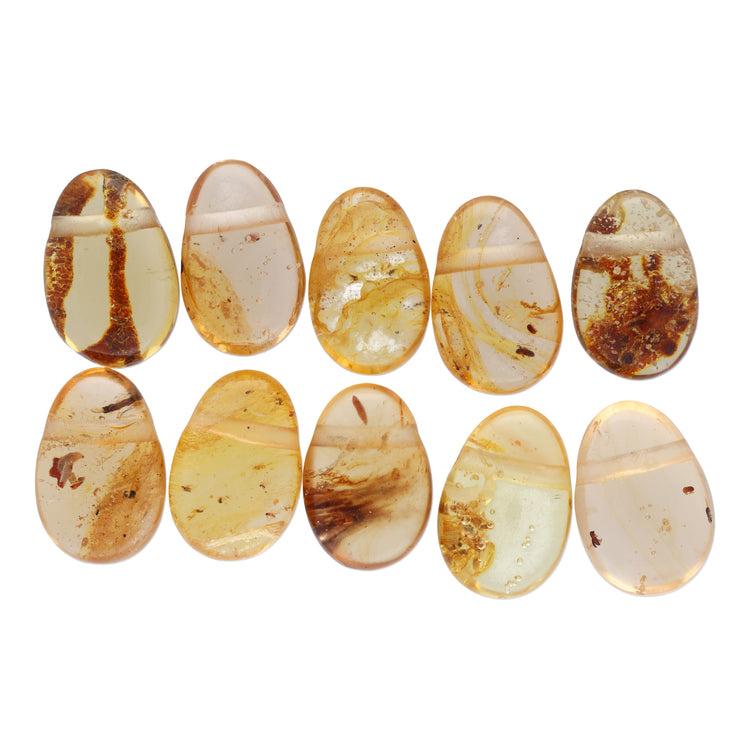 Bernstein Tropfenanhänger mit Blatt, Moos- oder Insekteneinschluss