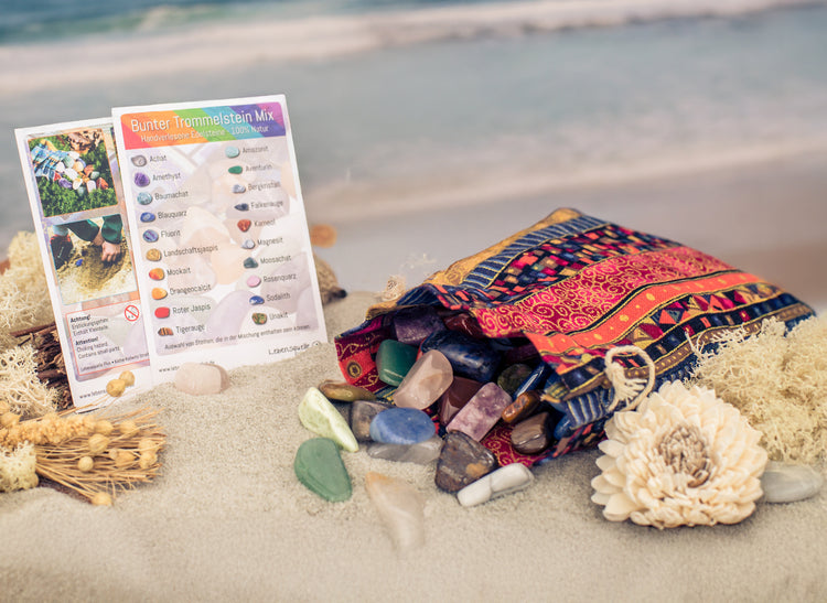 Bunter Trommelstein Mix | Mit farbenfrohem Beutel | Größe L