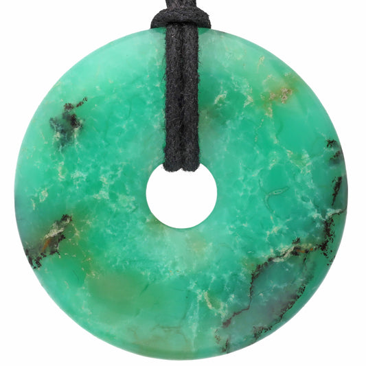 Chrysopras, natur Donut | 40 mm Anhänger + Baumwollband