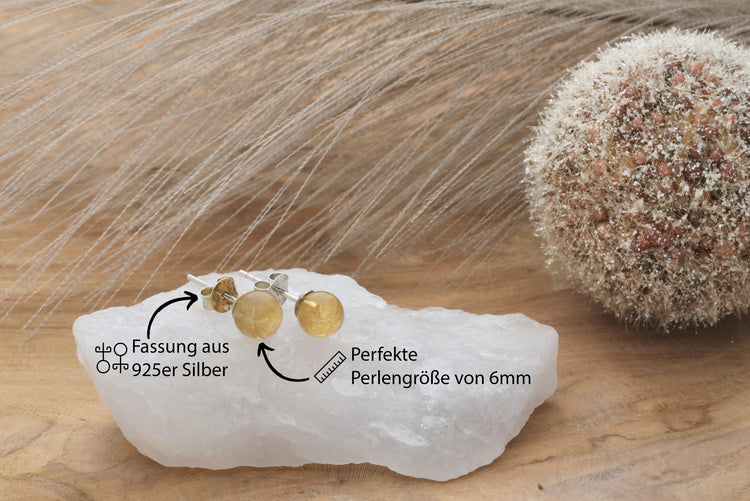 Citrin Ohrstecker 6 mm | 925er Silber