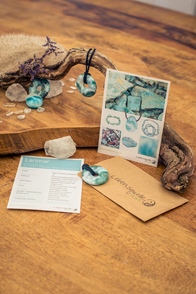 Larimar Donut A-Qualität | 30 mm Anhänger + Baumwollband