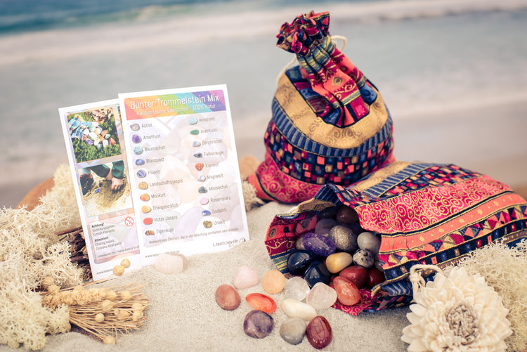 Bunter Trommelstein Mix | Mit farbenfrohem Beutel | Größe M