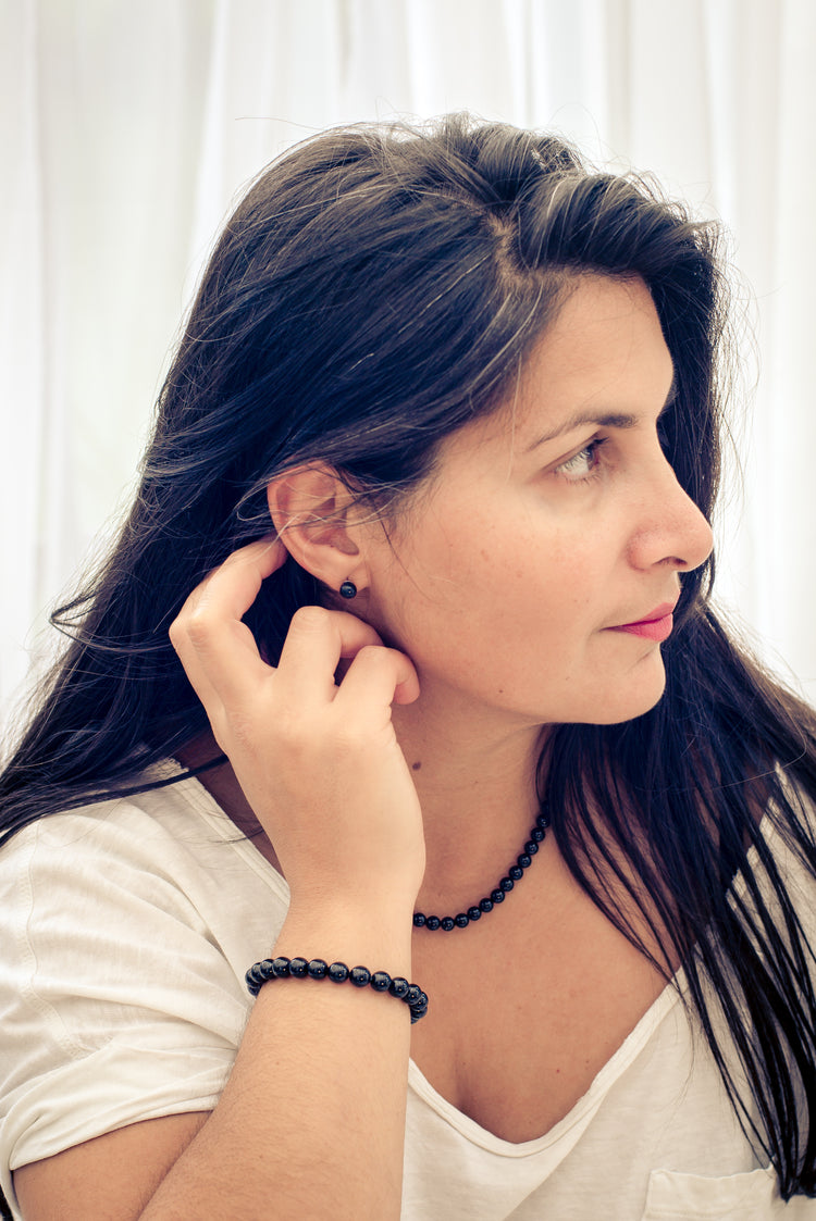 Turmalin, schwarz (Schörl) Kugelkette | Ø 6 mm mit Verschluss | 45 cm