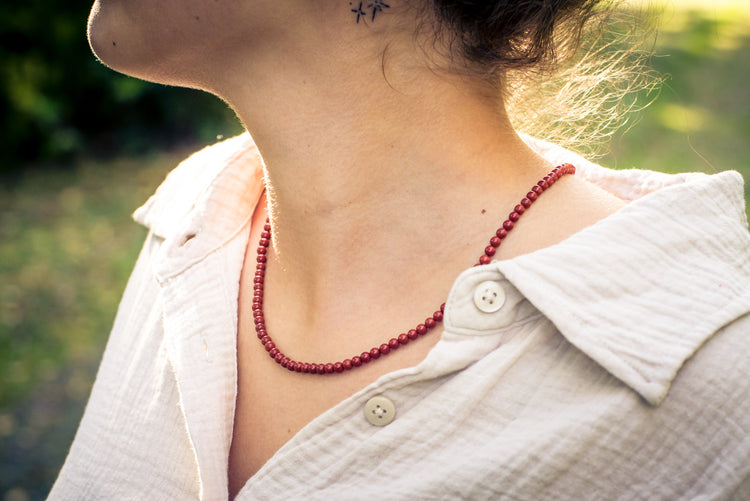 Jaspis, rot Kugelkette | Ø 4mm mit 925er Silber Verschluss | 45cm