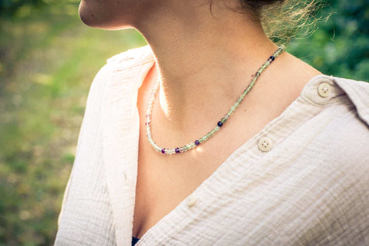 Fluorit, bunt Kugelkette | Ø 4mm mit 925er Silber Verschluss | 45cm