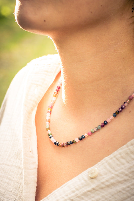 Bunter Turmalin Kugelkette | Ø 4mm mit 925er Silber Verschluss | 45cm