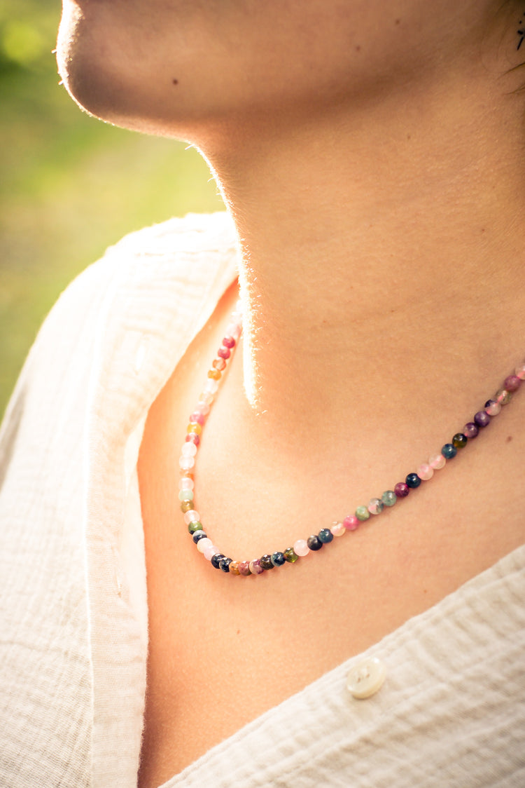 Bunter Turmalin Kugelkette | Ø 4mm mit 925er Silber Verschluss | 45cm