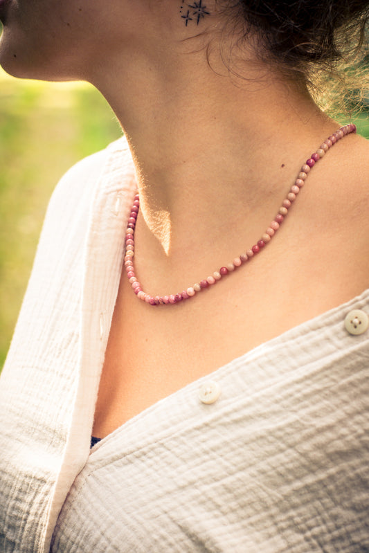 Rhodonit Kugelkette | Ø 4mm mit 925er Silber Verschluss | 45cm