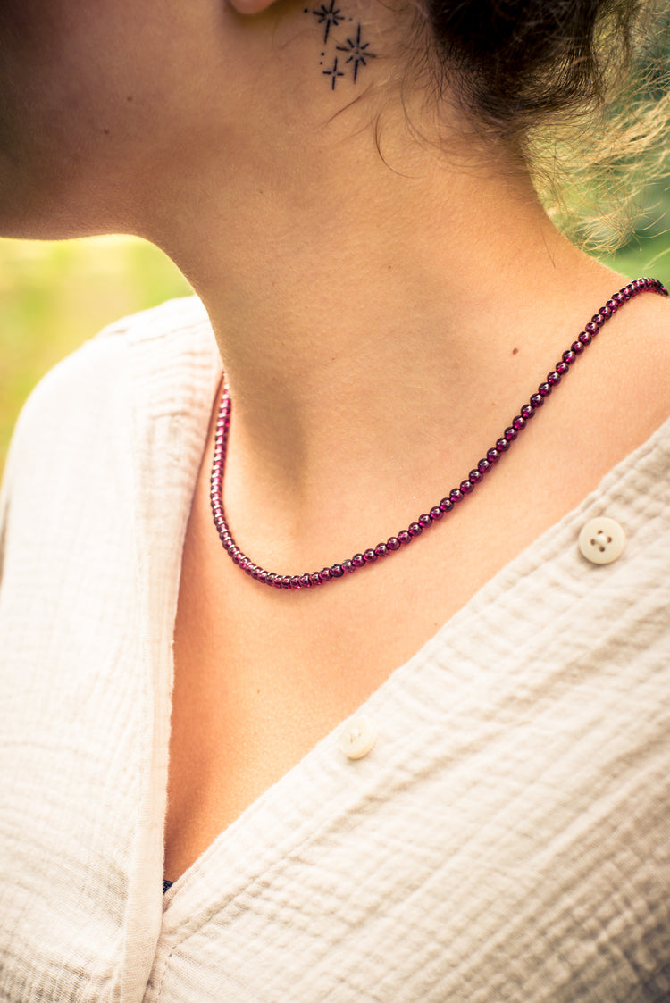 Granat Kugelkette | Ø 4mm mit Silber Verschluss | 45cm