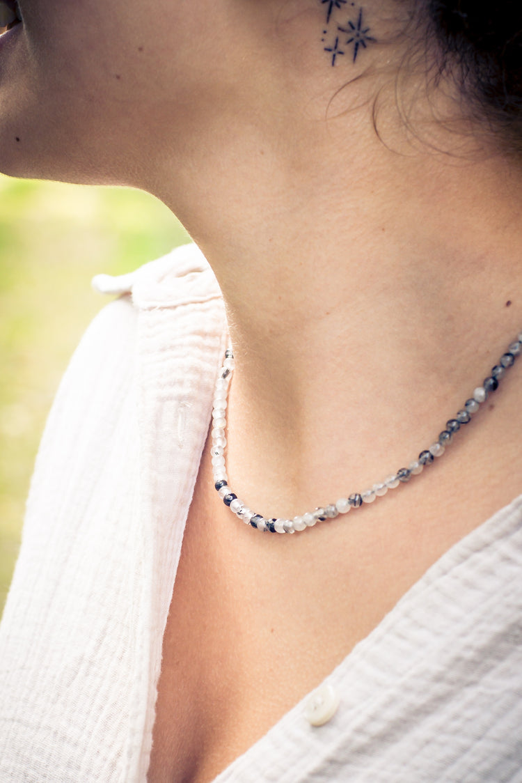 Turmalinquarz Kugelkette | Ø 4mm mit 925er Silber Verschluss | 45cm