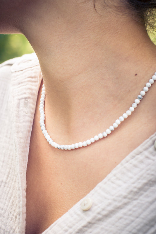 Magnesit Kugelkette | Ø 4mm mit 925er Silber Verschluss | 45cm