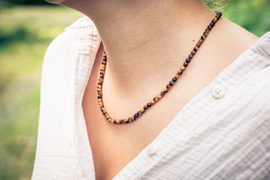 Tigerauge Kugelkette | Ø 4mm mit 925er Silber Verschluss | 45cm