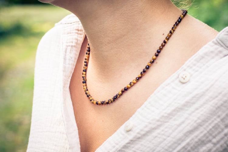 Tigerauge Kugelkette | Ø 4mm mit 925er Silber Verschluss | 45cm